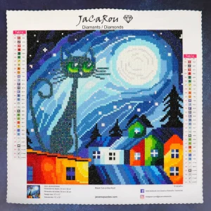 Outlet JaCaRou Puzzles Broderie de diamant RONDS - BLACK CAT ON THE ROOF