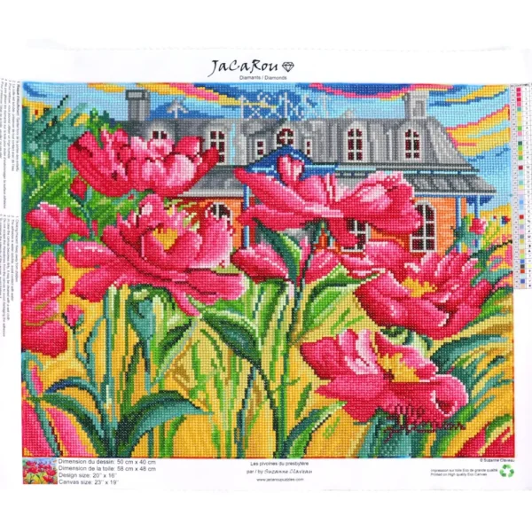 Best JaCaRou Puzzles Broderie de diamants RONDS - LES PIVOINES DU PRESBYTÈRE