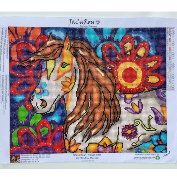 Sale JaCaRou Puzzles Broderie de diamants RONDS - CHEVAL FLEURI