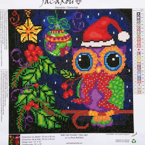 Outlet JaCaRou Puzzles Broderie de diamants RONDS - NOËL C'EST CHOUETTE