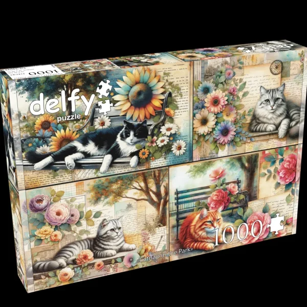 New JaCaRou Puzzles CATNAP IN THE PARK 1000 pces