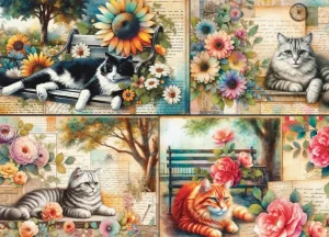 New JaCaRou Puzzles CATNAP IN THE PARK 1000 pces